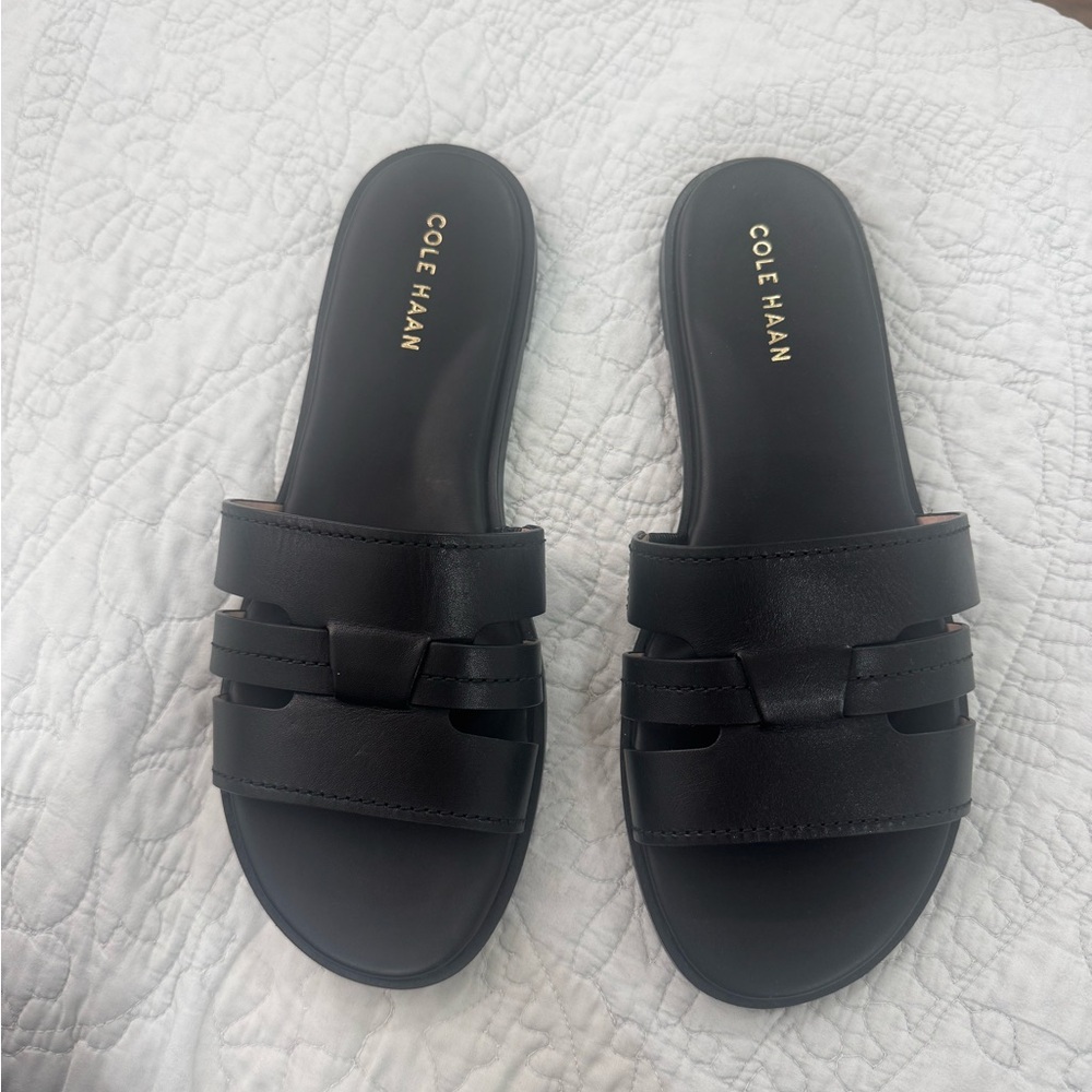 Cole Haan Women's Black Leather Slide Sandals